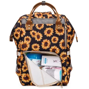 Sunflower Diaper Bag Backpack, Womens Large Waterproof Maternity Baby Nappy Bags - sumflower diaper bag backpack