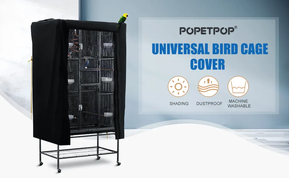 POPETPOP Universal Bird Parrot Cage Cover Washable Good Night Birdcage Cover (Black) - Bird Parrot Cage Cover