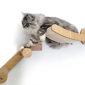 HeyKitten 17" Cat Wall Hammock for 2x4 Stud Mount, Stylish Floating Kitten Shelf, DIY Suspension Kitty Perch for Large and Multiple Indoor Cats, Walnut - cat wall hammock and steps set