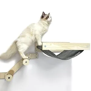 HeyKitten 17" Cat Wall Hammock for 2x4 Stud Mount, Stylish Floating Kitten Shelf, DIY Suspension Kitty Perch for Large and Multiple Indoor Cats, Walnut - cat wall hammock and steps set