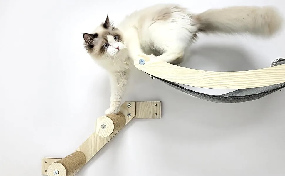 HeyKitten 17" Cat Wall Hammock for 2x4 Stud Mount, Stylish Floating Kitten Shelf, DIY Suspension Kitty Perch for Large and Multiple Indoor Cats, Walnut - Cat wall shelf