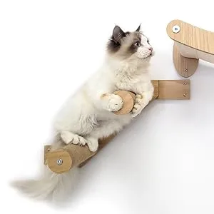 HeyKitten 17" Cat Wall Hammock for 2x4 Stud Mount, Stylish Floating Kitten Shelf, DIY Suspension Kitty Perch for Large and Multiple Indoor Cats, Walnut - cat wall steps