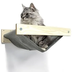 HeyKitten 17" Cat Wall Hammock for 2x4 Stud Mount, Stylish Floating Kitten Shelf, DIY Suspension Kitty Perch for Large and Multiple Indoor Cats, Walnut - wall mounted cat hammock