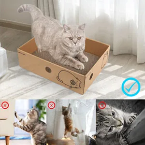 PrimePets XL Wide Cat Scratch Pad with Box, 5 Pack Reversible Scratcher Cardboard for Indoor Cats, 17x13x5'' Kitty Bed Scratching Board, Convenient Replacement Hole Design - cat scratcher box
