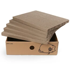 PrimePets XL Wide Cat Scratch Pad with Box, 5 Pack Reversible Scratcher Cardboard for Indoor Cats, 17x13x5'' Kitty Bed Scratching Board, Convenient Replacement Hole Design - cat scratcher pad