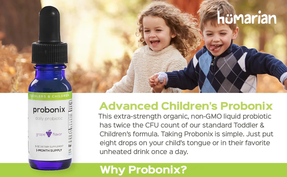 Probonix Advanced Kids Probiotic for Children, Extra-Strength Organic, Non-GMO Liquid Probiotic, Combat Chronic Diarrhea, Constipation, and (IBS), 8 Probiotic Strains, 1 Month Supply - Grape - probiotic best child men digestive health toddler gluten free constipation daily lactobacillus