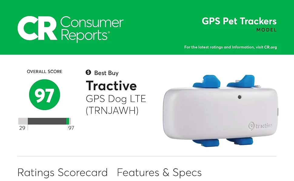 Tractive Waterproof GPS Dog Tracker - Location & Activity, Unlimited Range & Works with Any Collar (White) - Consumer Reports Review - Section 1