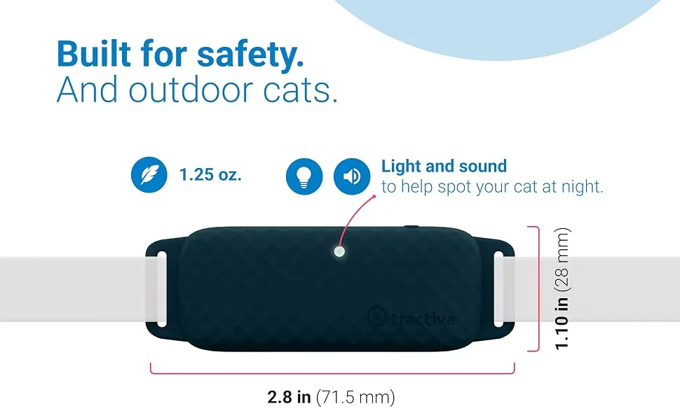 Tractive Waterproof GPS Cat Tracker - Location & Activity, Unlimited Range & Works with Any Collar (Dark Blue) (TRAMINDB) - safety, outdoors, light and sound, 1.25 oz, collar attachment