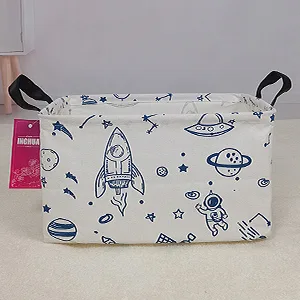 INGHUA Rectangular Storage Basket Fabric Organizer Bin for Toys,Books,Clothes,Gifts,Pets-Perfect for Home,Office,Nursery,Dorm,Shelf(Rec Spaceships) - INGHUA Rectangular Storage Basket