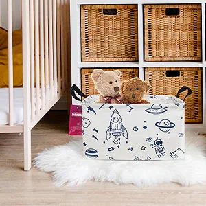 INGHUA Rectangular Storage Basket Fabric Organizer Bin for Toys,Books,Clothes,Gifts,Pets-Perfect for Home,Office,Nursery,Dorm,Shelf(Rec Spaceships) - INGHUA Rectangular Storage Basket