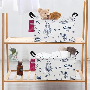 INGHUA Rectangular Storage Basket Fabric Organizer Bin for Toys,Books,Clothes,Gifts,Pets-Perfect for Home,Office,Nursery,Dorm,Shelf(Rec Spaceships) - INGHUA Rectangular Storage Basket