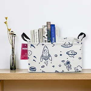INGHUA Rectangular Storage Basket Fabric Organizer Bin for Toys,Books,Clothes,Gifts,Pets-Perfect for Home,Office,Nursery,Dorm,Shelf(Rec Spaceships) - INGHUA Rectangular Storage Basket