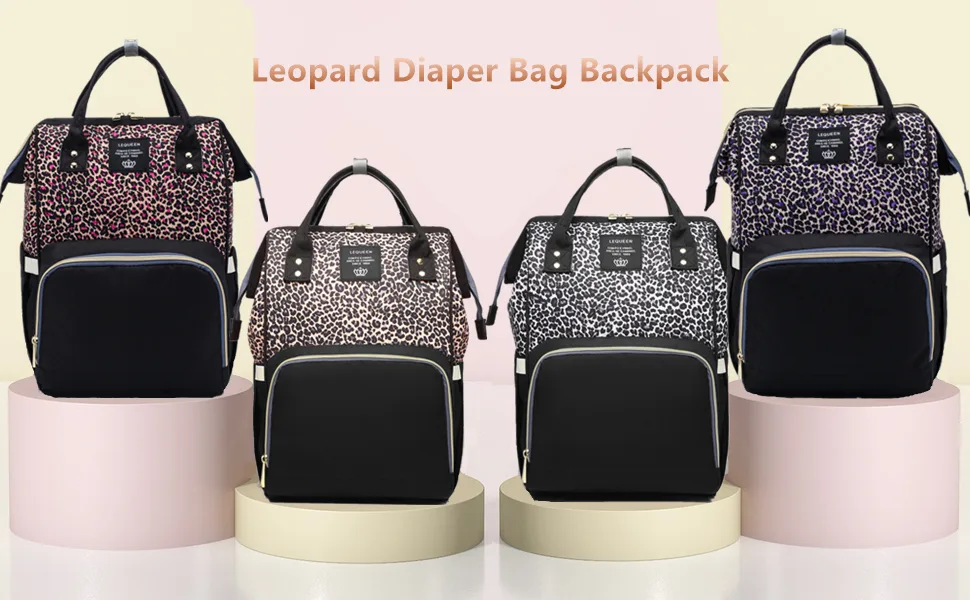 Leopard Print Nappy Bags Handbags Multi-Function Diaper Bag for Baby Care Travel Backpack Large Capacity Coffee Diaper Bag Coffee - main picture