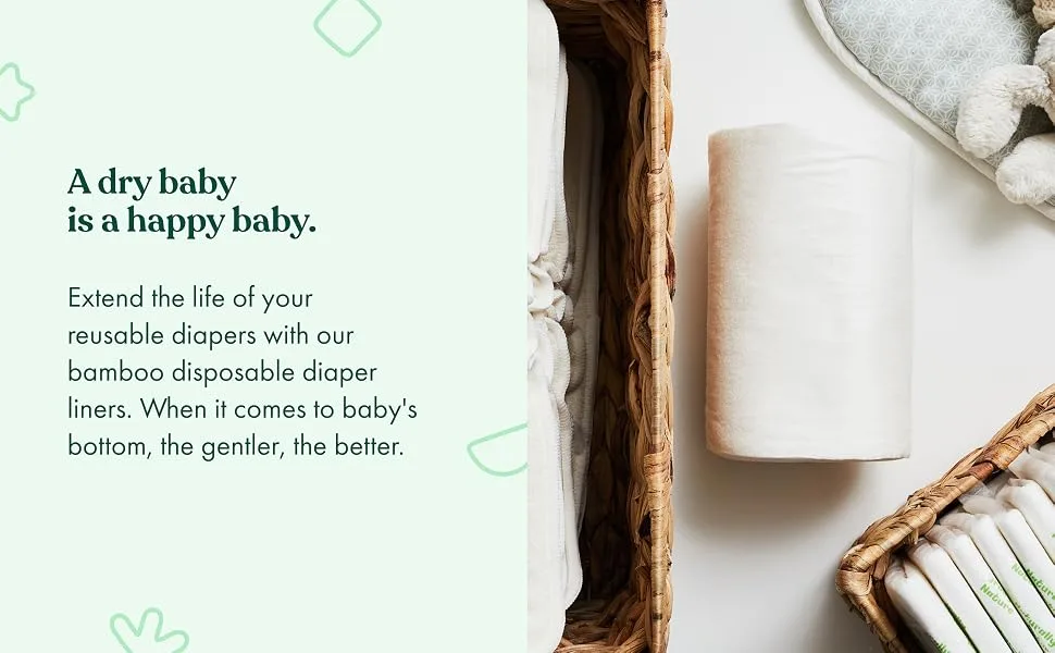 Naturally Natures Bamboo Disposable Diaper Liners (6PK) 600 Sheets Gentle and Soft, Chlorine and Dye-Free, Unscented, Biodegradable Inserts (Set of 6) 600 Liners - Bamboo disposable diaper liners