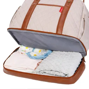 Diaper Bag Tote with Separated Bottom Compartment and Changing Pad, Lekebaby Travel Diaper Bag for Mom Beige - baby diaper bag