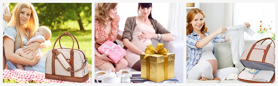 Diaper Bag Tote with Separated Bottom Compartment and Changing Pad, Lekebaby Travel Diaper Bag for Mom Beige - baby registry gift