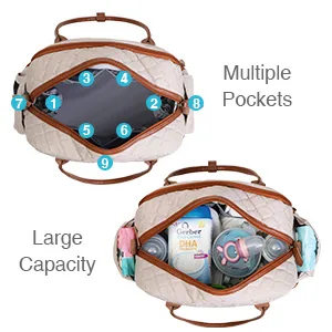 Diaper Bag Tote with Separated Bottom Compartment and Changing Pad, Lekebaby Travel Diaper Bag for Mom Beige - diaper bag