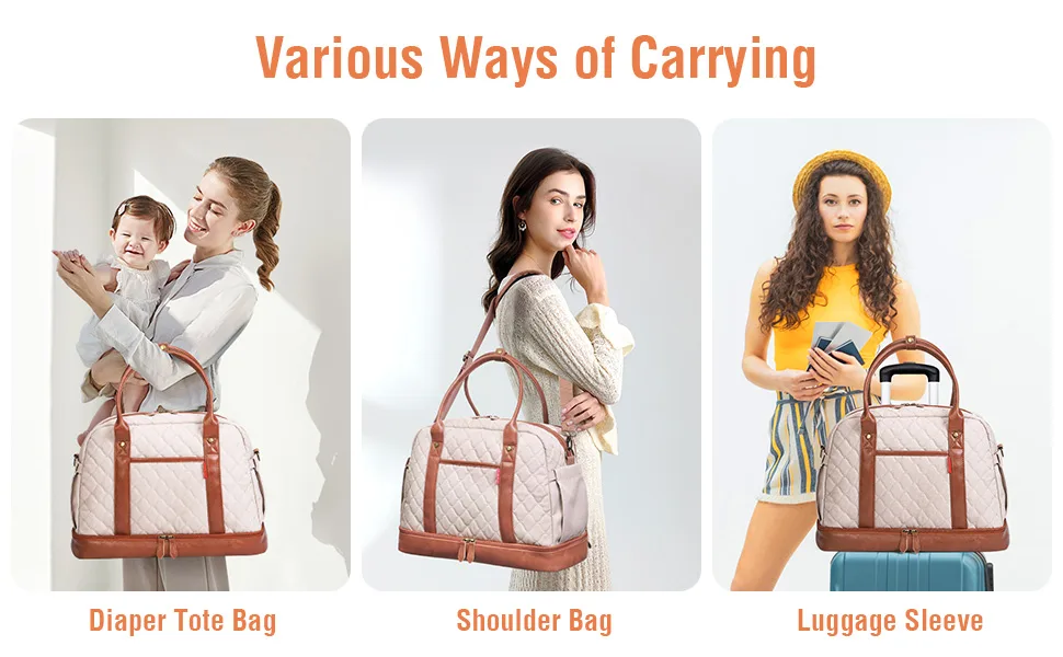 Diaper Bag Tote with Separated Bottom Compartment and Changing Pad, Lekebaby Travel Diaper Bag for Mom Beige - diaper bag tote