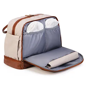Diaper Bag Tote with Separated Bottom Compartment and Changing Pad, Lekebaby Travel Diaper Bag for Mom Beige - diaper bags