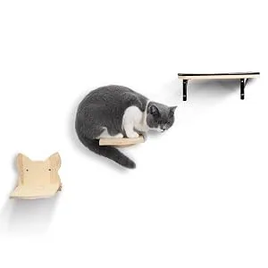 Cat Hammock Wall Mounted Cat Shelf with Two Steps - Floating Wall Cat Shelf, Solid Rubber Wood Hanging Shelves and Perches for Sleeping, Playing, Climbing, and Lounging - product information 3