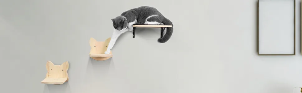 Cat Hammock Wall Mounted Cat Shelf with Two Steps - Floating Wall Cat Shelf, Solid Rubber Wood Hanging Shelves and Perches for Sleeping, Playing, Climbing, and Lounging - product information 4