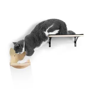 Cat Hammock Wall Mounted Cat Shelf with Two Steps - Floating Wall Cat Shelf, Solid Rubber Wood Hanging Shelves and Perches for Sleeping, Playing, Climbing, and Lounging - product information 7