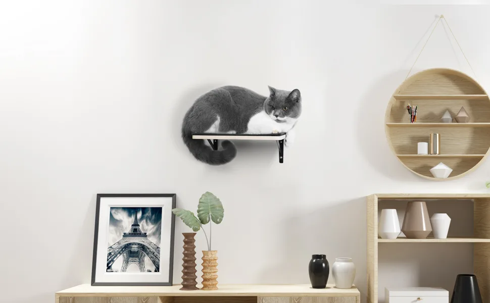 Cat Hammock Wall Mounted Cat Shelf with Two Steps - Floating Wall Cat Shelf, Solid Rubber Wood Hanging Shelves and Perches for Sleeping, Playing, Climbing, and Lounging - product information 8
