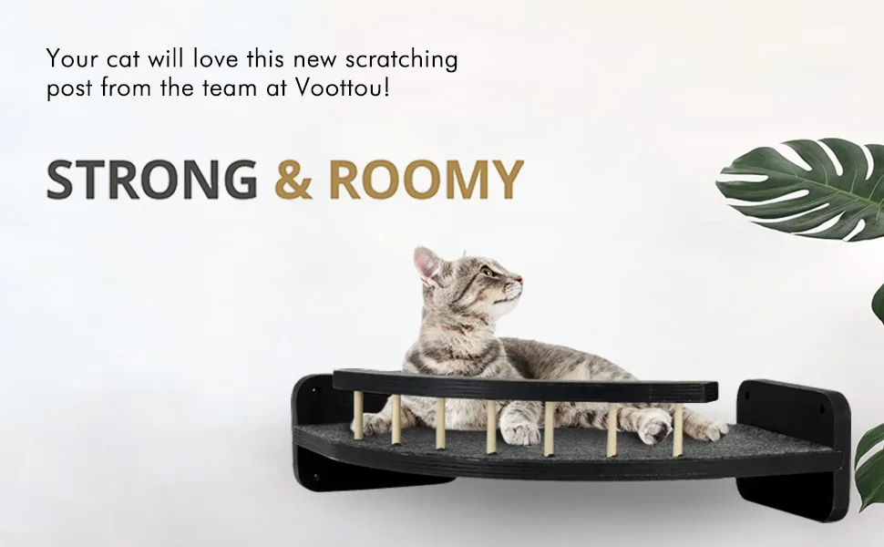Cat Hammock Cat Wall Shelves with 3 Steps, Cat Shelves and Perches for Wall Cat Climbing Shelf, Cat Scratching Post Cat Wall Shelf for Indoor with Plush Covered Black - voottou
