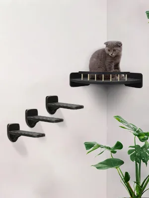 Cat Hammock Cat Wall Shelves with 3 Steps, Cat Shelves and Perches for Wall Cat Climbing Shelf, Cat Scratching Post Cat Wall Shelf for Indoor with Plush Covered Black - voottou