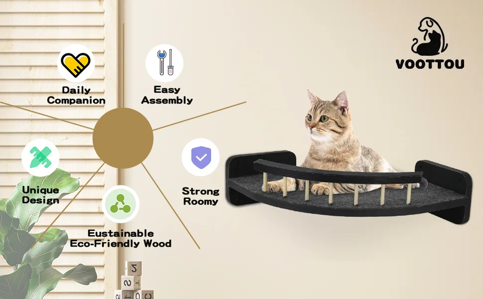 Cat Hammock Cat Wall Shelves with 3 Steps, Cat Shelves and Perches for Wall Cat Climbing Shelf, Cat Scratching Post Cat Wall Shelf for Indoor with Plush Covered Black - voottou