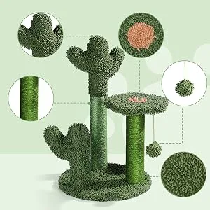 T2Y Cat Scratching Post - Cactus Cat Scratcher Tower with 3 Scratch Post and Dangling Bell Ball, Full Wrapped Premium Natural Sisal Scratching Post for Indoor Cats Medium - product information 2