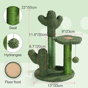T2Y Cat Scratching Post - Cactus Cat Scratcher Tower with 3 Scratch Post and Dangling Bell Ball, Full Wrapped Premium Natural Sisal Scratching Post for Indoor Cats Medium - product information 3