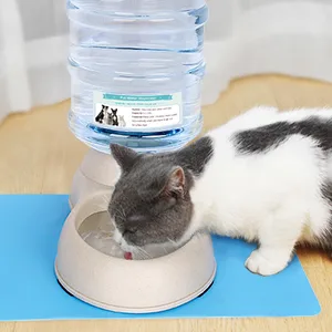 Automatic Cat Water Dispenser with Pet Food Mat for Small Medium Dog Pets Puppy Kitten Big Capacity 1.5 Gallon grey - cat feeder