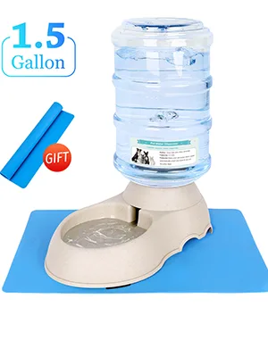 Automatic Cat Water Dispenser with Pet Food Mat for Small Medium Dog Pets Puppy Kitten Big Capacity 1.5 Gallon grey - cat feeder
