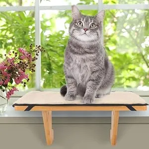 Hooxincci Cat Window Perch, Wall Mount Cat Window Hammock for Indoor Cats, Durable Sturdy Natural Bamboo Cat Window Seat, Fit Window Sills with Gaps - cat window perch cat hommock cat bed cat seat kitty
