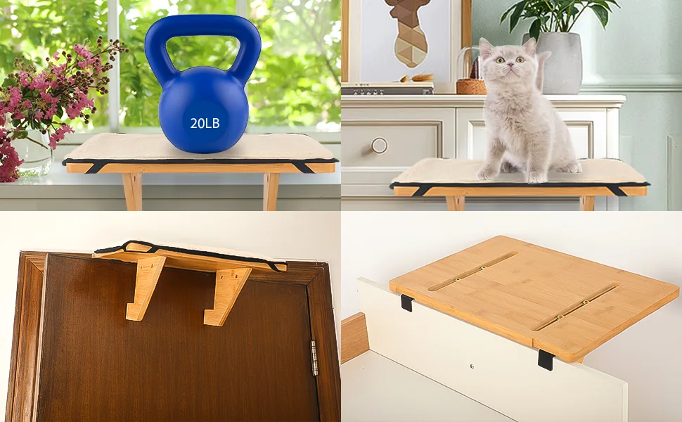 Hooxincci Cat Window Perch, Wall Mount Cat Window Hammock for Indoor Cats, Durable Sturdy Natural Bamboo Cat Window Seat, Fit Window Sills with Gaps - cat window perch cat hommock cat bed cat seat kitty