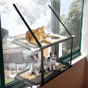 Oceskyha Cat Window Perch, Cat Hammock Window , Free Fleece Blanket Extra Large Sturdy Cat Bed Cat Resting Seat Space Saving for Indoor Double-layer Flannel - product information 4