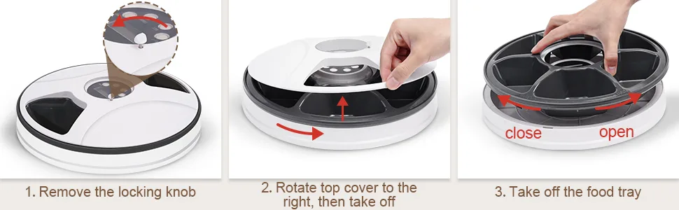 Chintu Automatic Cat Feeder Timed Cat Feeder for Two Cats - 3 Meals Portion Control Auto Pet Cat Food Dispenser for Small Dog, Auto Cat Feeder with Programmable Timer and Voice Reminder - How to disassemble automatic dog feeder