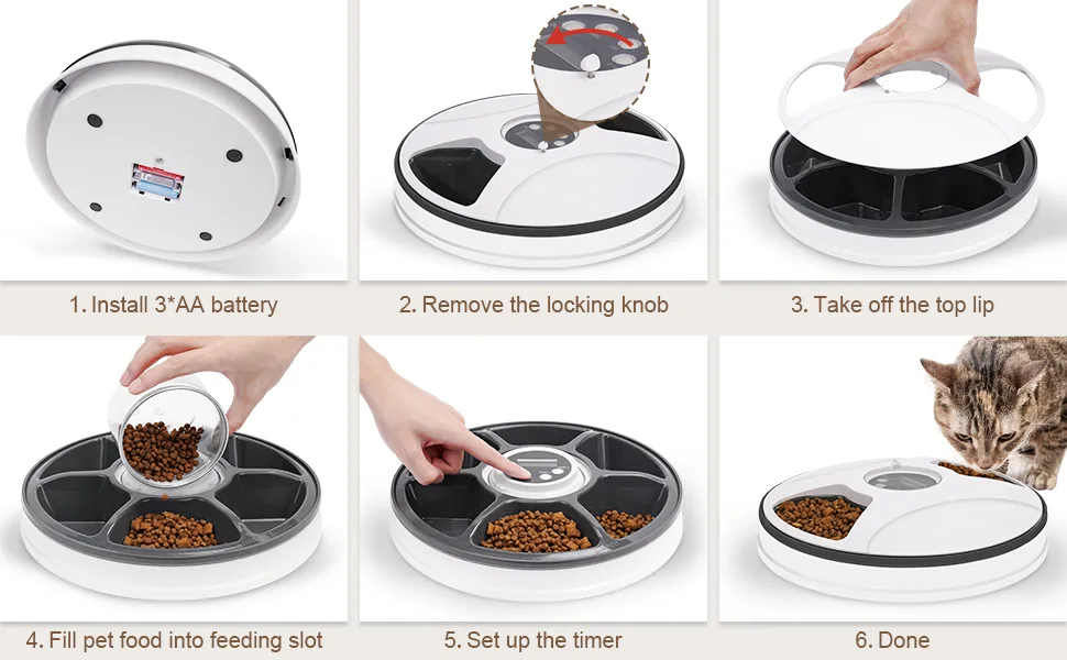 Chintu Automatic Cat Feeder Timed Cat Feeder for Two Cats - 3 Meals Portion Control Auto Pet Cat Food Dispenser for Small Dog, Auto Cat Feeder with Programmable Timer and Voice Reminder - How to use Chintu automatic pet feeders