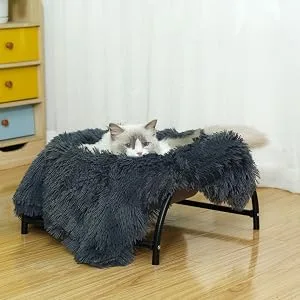 JUNSPOW Cat Bed Hammock + pet Blanket Set Cat Bed Blanket Dog Bed Blanket, Soft Pet Bed Blanket Grey Cat Bed With Blanket - grey hammock and blanket