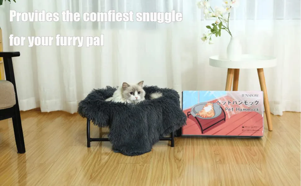 JUNSPOW Cat Bed Hammock + pet Blanket Set Cat Bed Blanket Dog Bed Blanket, Soft Pet Bed Blanket Grey Cat Bed With Blanket - JUNSPOW [Cat Bed Hammock + pet Blanket Set]