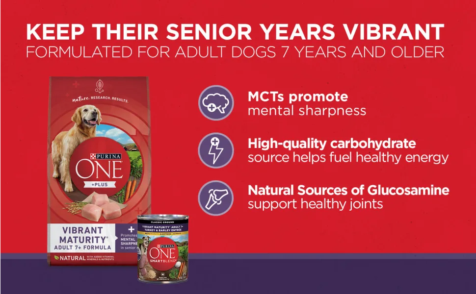 Purina ONE SmartBlend Vibrant Maturity Senior 7+ Formula Dog Food Dry Food Chicken 8 lb. Bag - Keep their senior years vibrant. Formulated for adult dogs seven years and older.