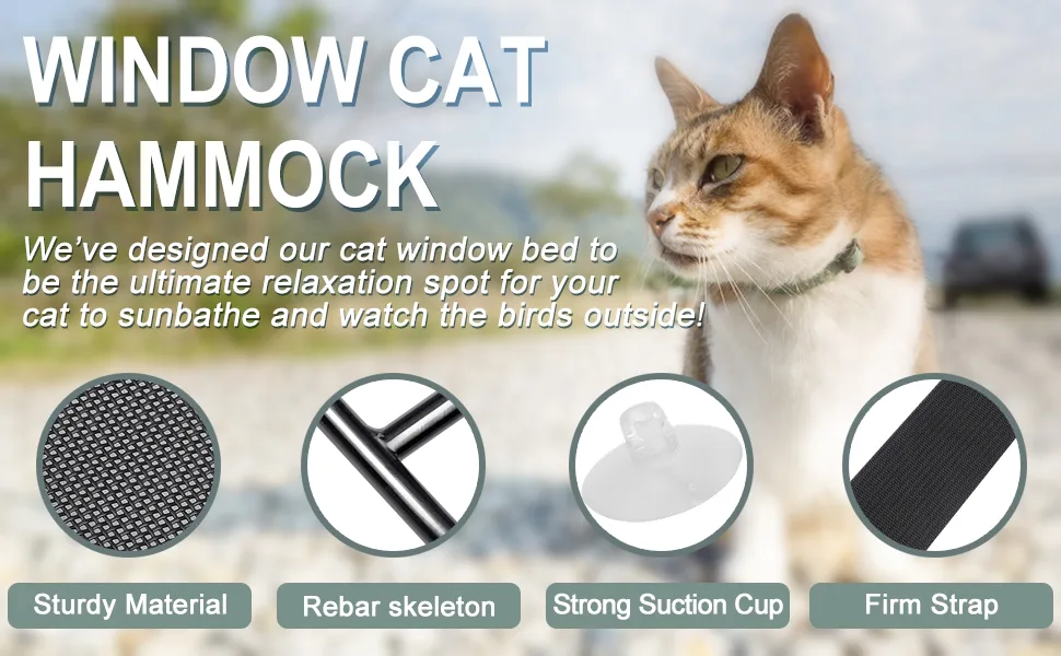 Cat Window Perch Cat Hammock Windows Seat Double for Large Cat Space Saving Window Mounted Cat Bed Durable Safety Cat Perch with 6 Suctions Cups Suit for Large and Small Cat Size - 4354
