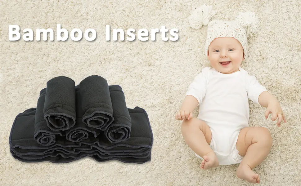TDIAPERS Bamboo Fiber Cloth Diaper Inserts 5 Layers, Reusable and Absorbent ,Pack of 10 - diaper