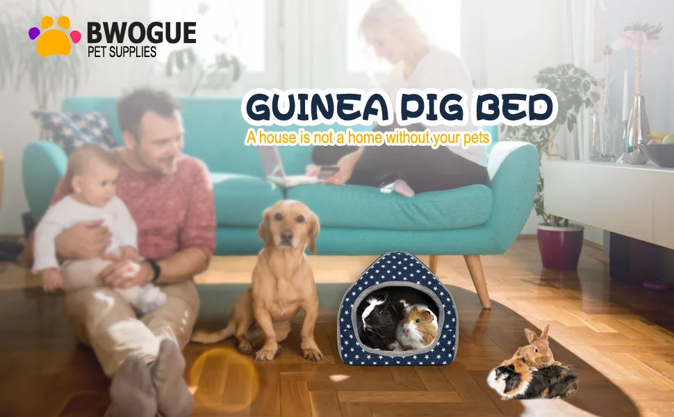 BWOGUE Guinea Pig Bed Cave Cozy Hamster House Large Hideout for Dwarf Rabbits Hedgehog Bearded Dragon Winter Nest Hamster Cage Accessories Blue - product information 1