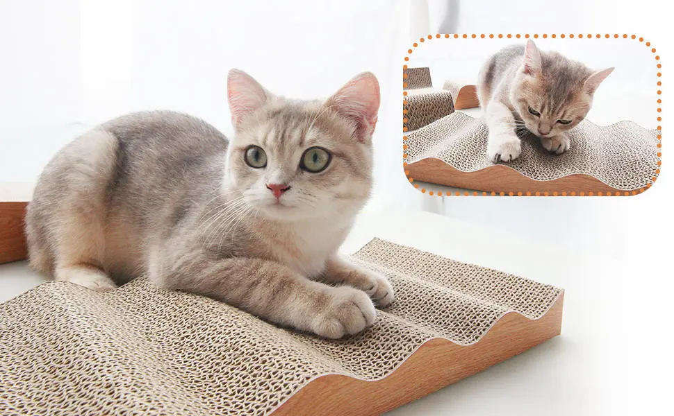 RUMUUKE Cat Scratcher Pad Cardboard Lounge Bed Corrugated Scratching Pad with Catnip 3 Packs Durable Reversible wood - Scratching Pad Lounge Bed