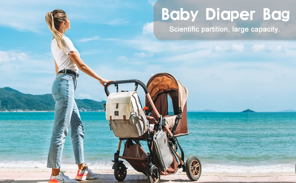 Diaper Bag Backpack with Portable Changing Pad, Pacifier Case and Stroller Straps White Grey - diaper bag