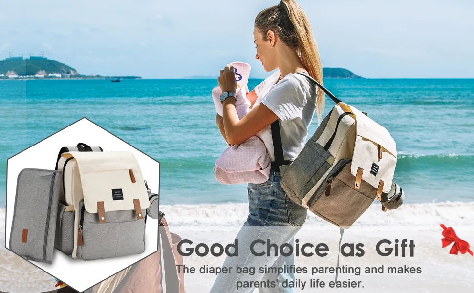 Diaper Bag Backpack with Portable Changing Pad, Pacifier Case and Stroller Straps White Grey - diaper bag