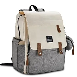 Diaper Bag Backpack with Portable Changing Pad, Pacifier Case and Stroller Straps White Grey - product information 5