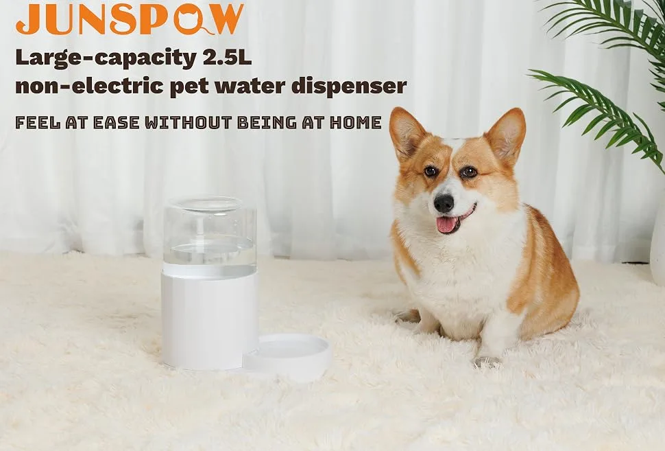 JUNSPOW Pet Water Dispenser 2.5L Large Capacity Automatic Water Dispenser, Medium and Small dag,Cats pet Bottles Clear White - Pet Water Dispenser